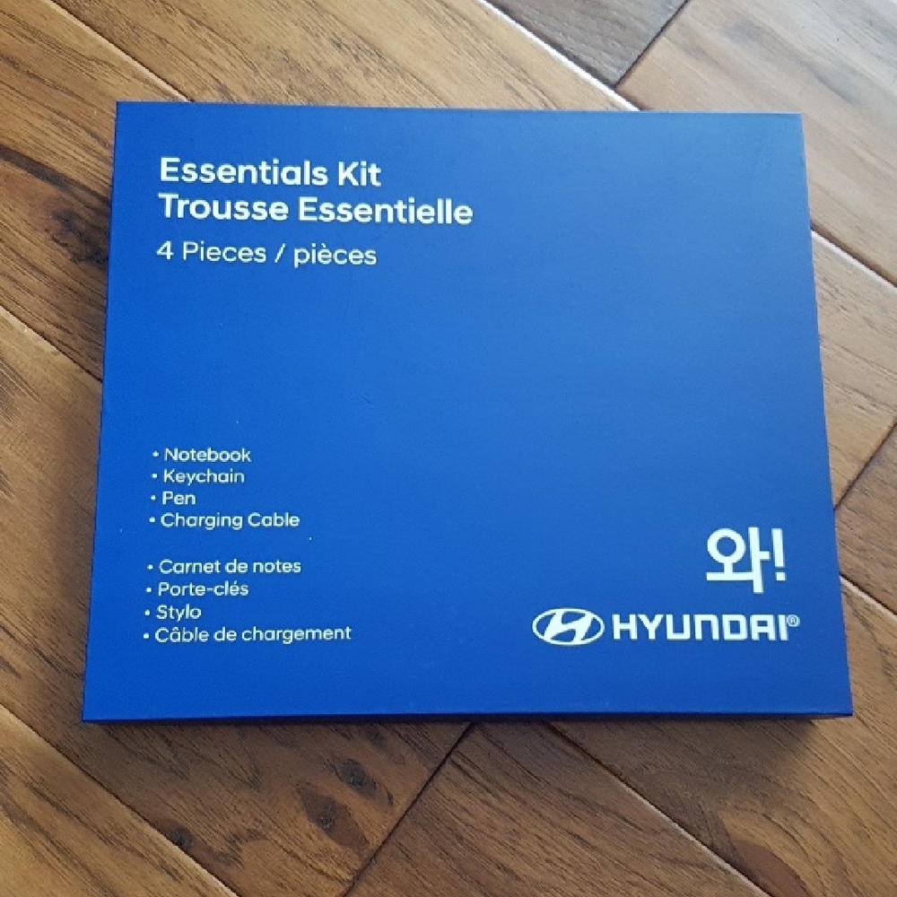 NWT Hyundai Essentials Kit - 4 pieces Keychain, Pen, Notebook & Charging Cable
